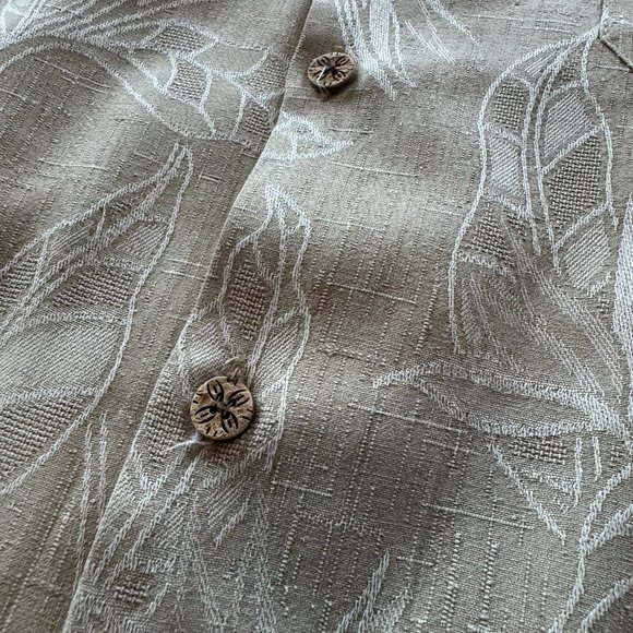 Caribbean Joe Hawaiian Button Up Shirt L 100% Silk Khaki Tropical Print XXL - Picture 9 of 11